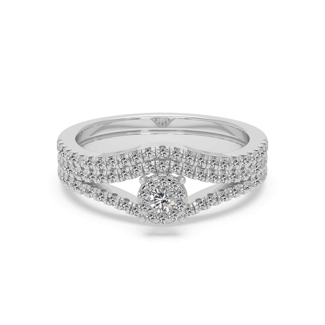 Round Cluster Halo With Contoured Pave Band Engagement Ring