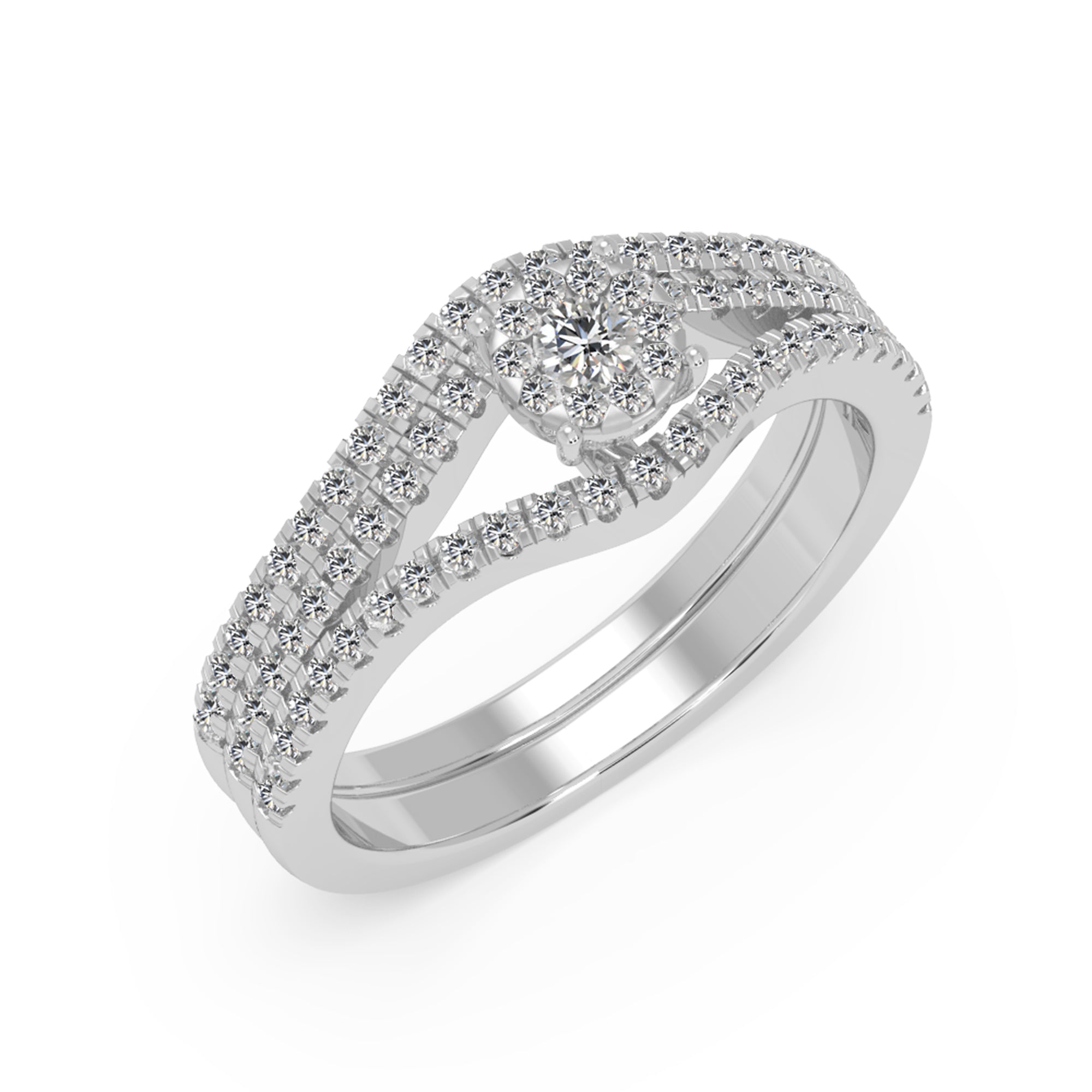 Round Cluster Halo With Contoured Pave Band Engagement Ring