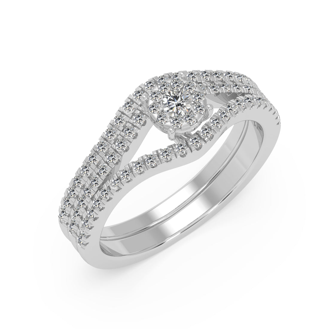 Round Cluster Halo With Contoured Pave Band Engagement Ring