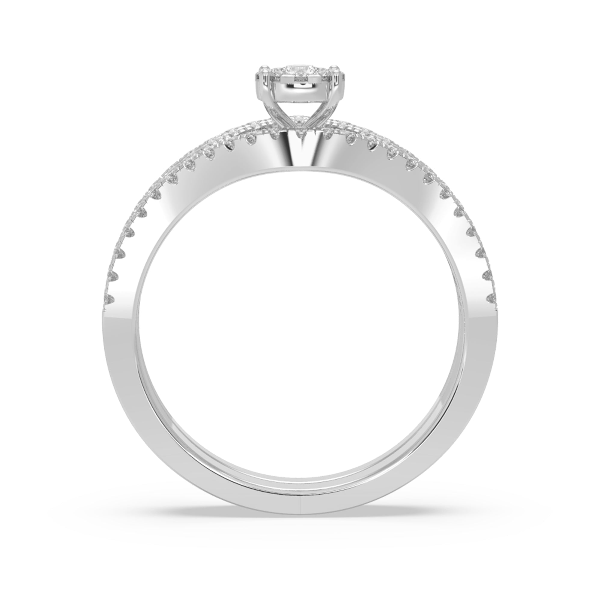 Round Cluster Halo With Contoured Pave Band Engagement Ring