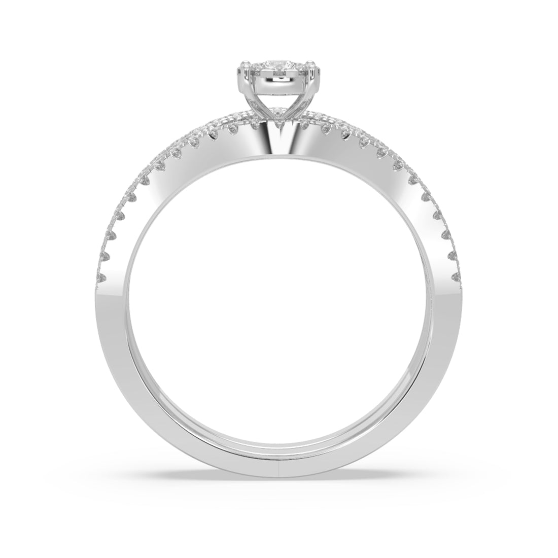 Round Cluster Halo With Contoured Pave Band Engagement Ring