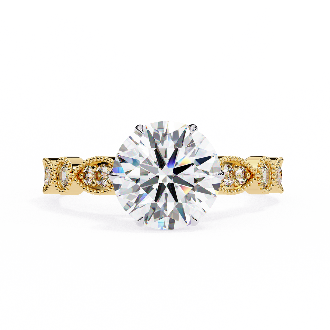 Round Cut Diamond Engagement Ring – Vintage Milgrain