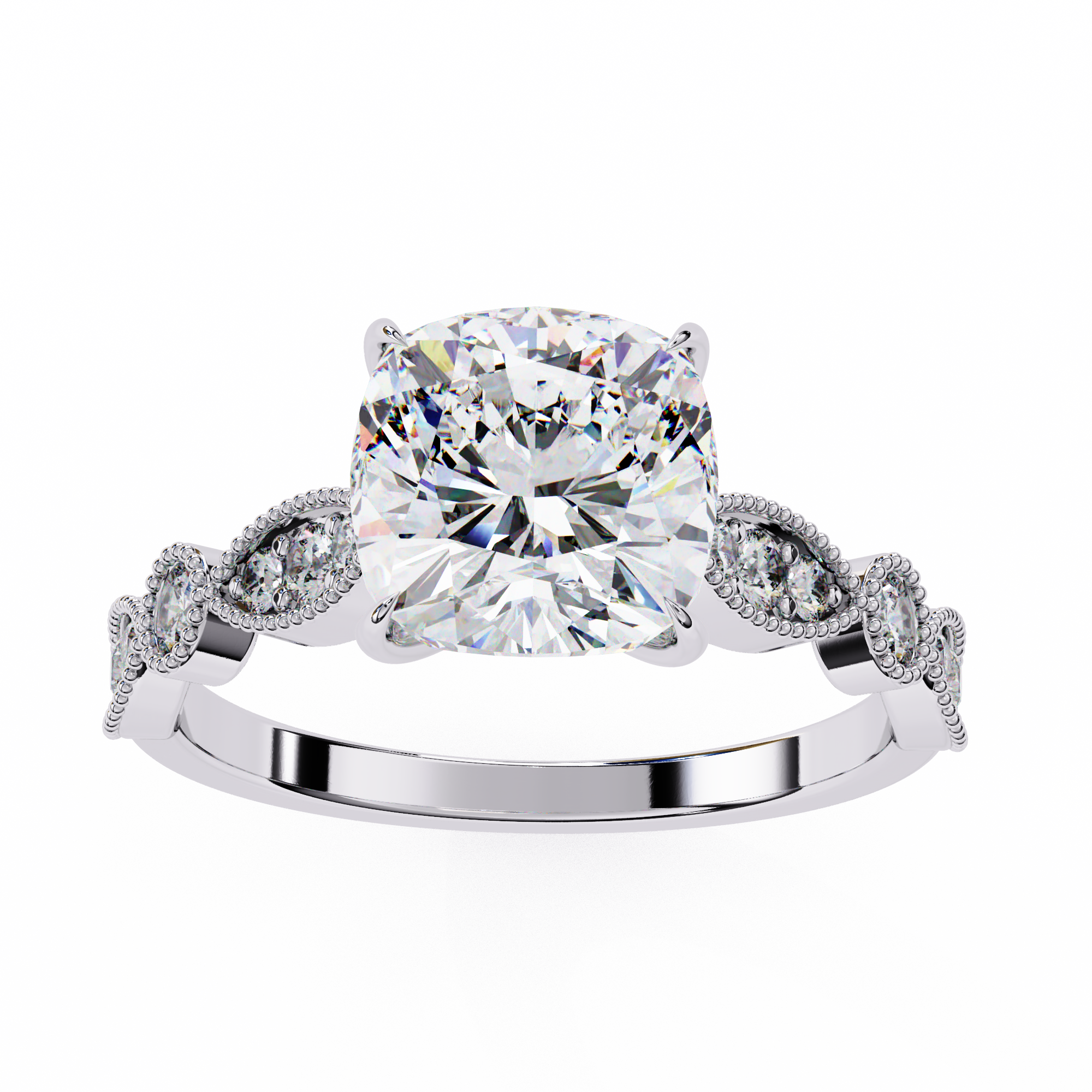 Round Cut Diamond Engagement Ring – Vintage Milgrain10