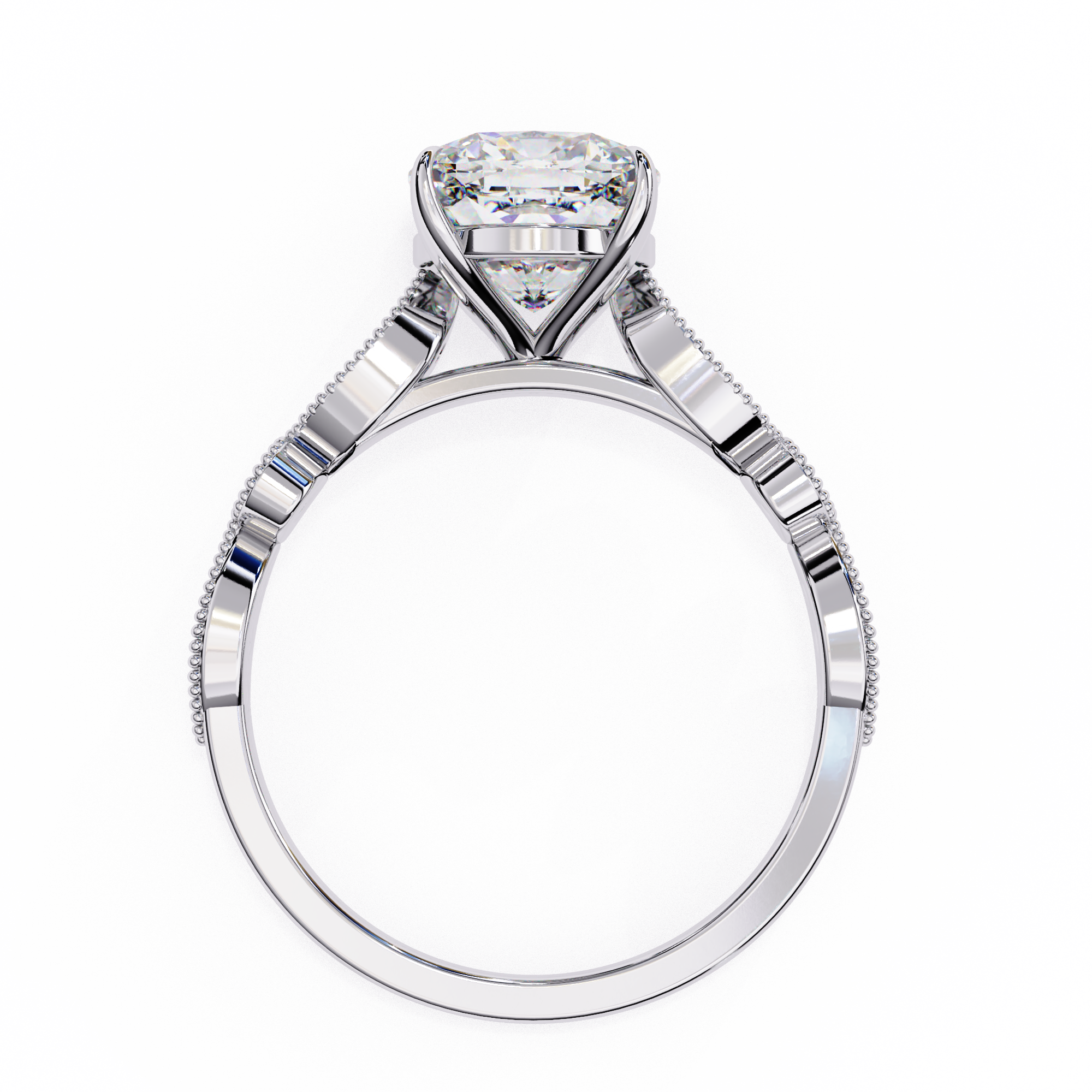 Round Cut Diamond Engagement Ring – Vintage Milgrain12