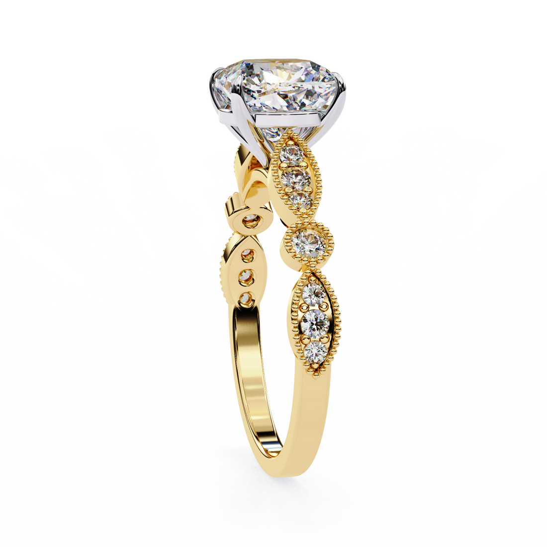 Round Cut Diamond Engagement Ring – Vintage Milgrain3