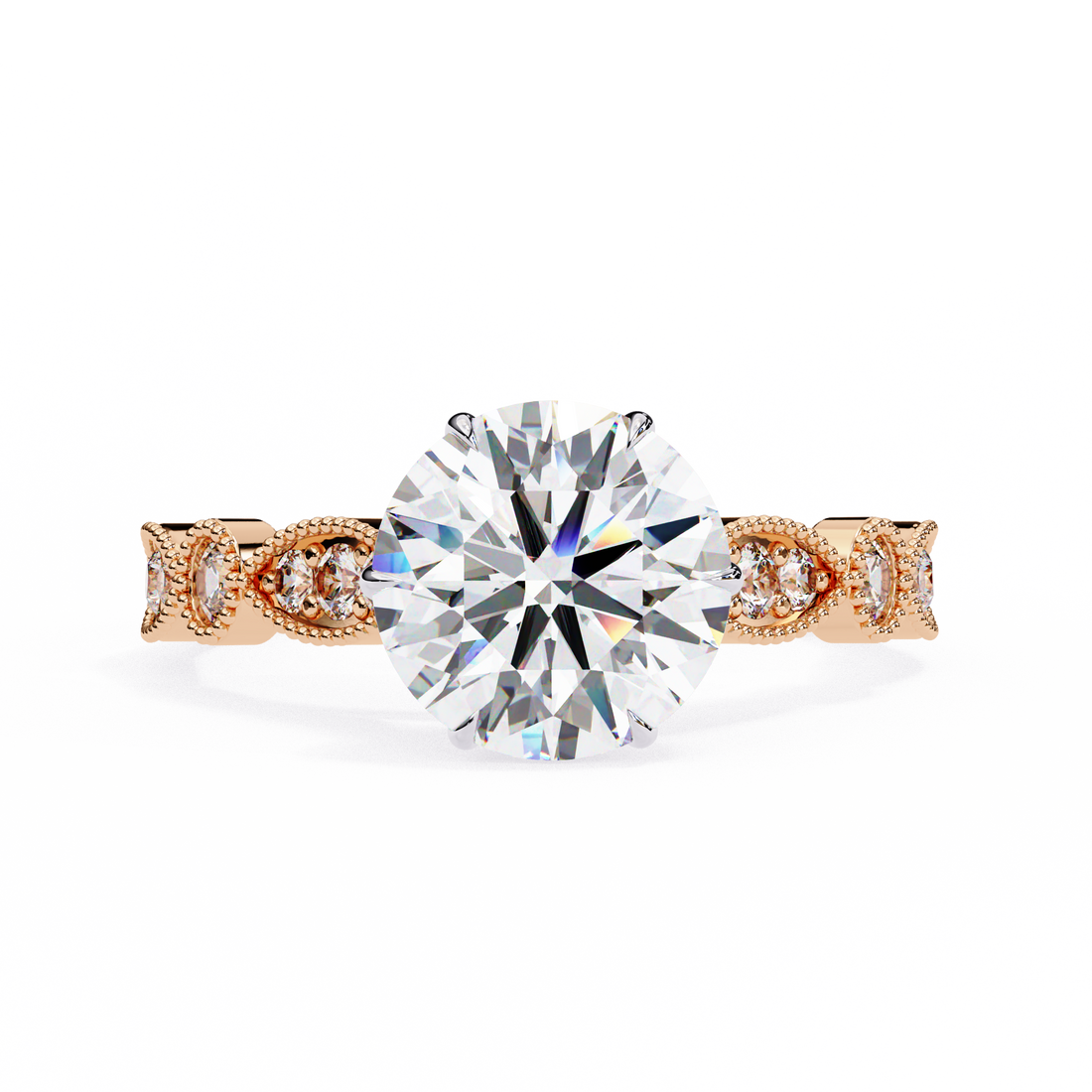 Round Cut Diamond Engagement Ring – Vintage Milgrain5