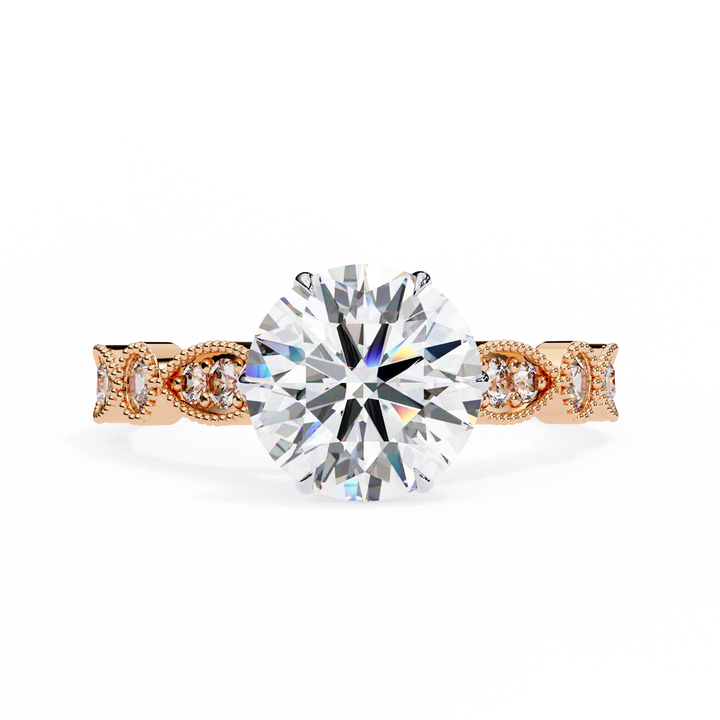 Round Cut Diamond Engagement Ring – Vintage Milgrain5