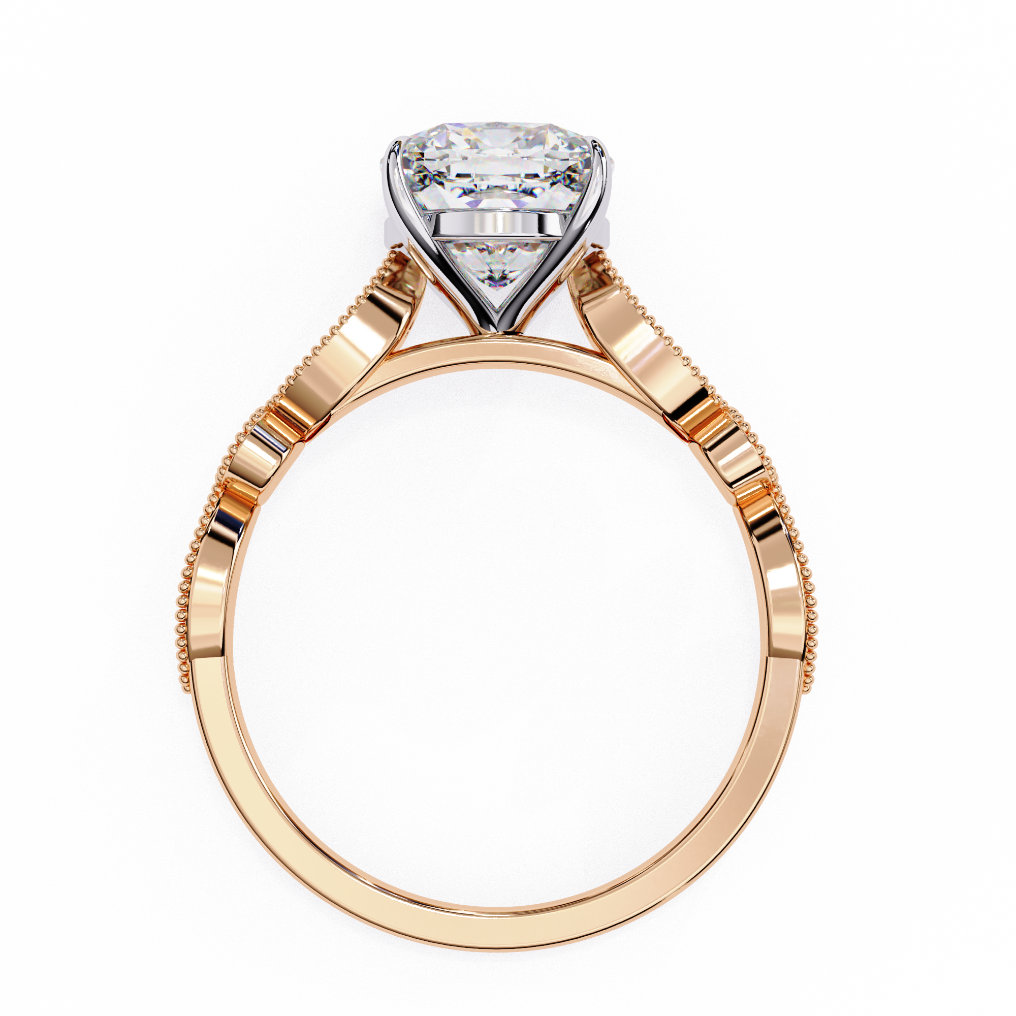 Round Cut Diamond Engagement Ring – Vintage Milgrain8