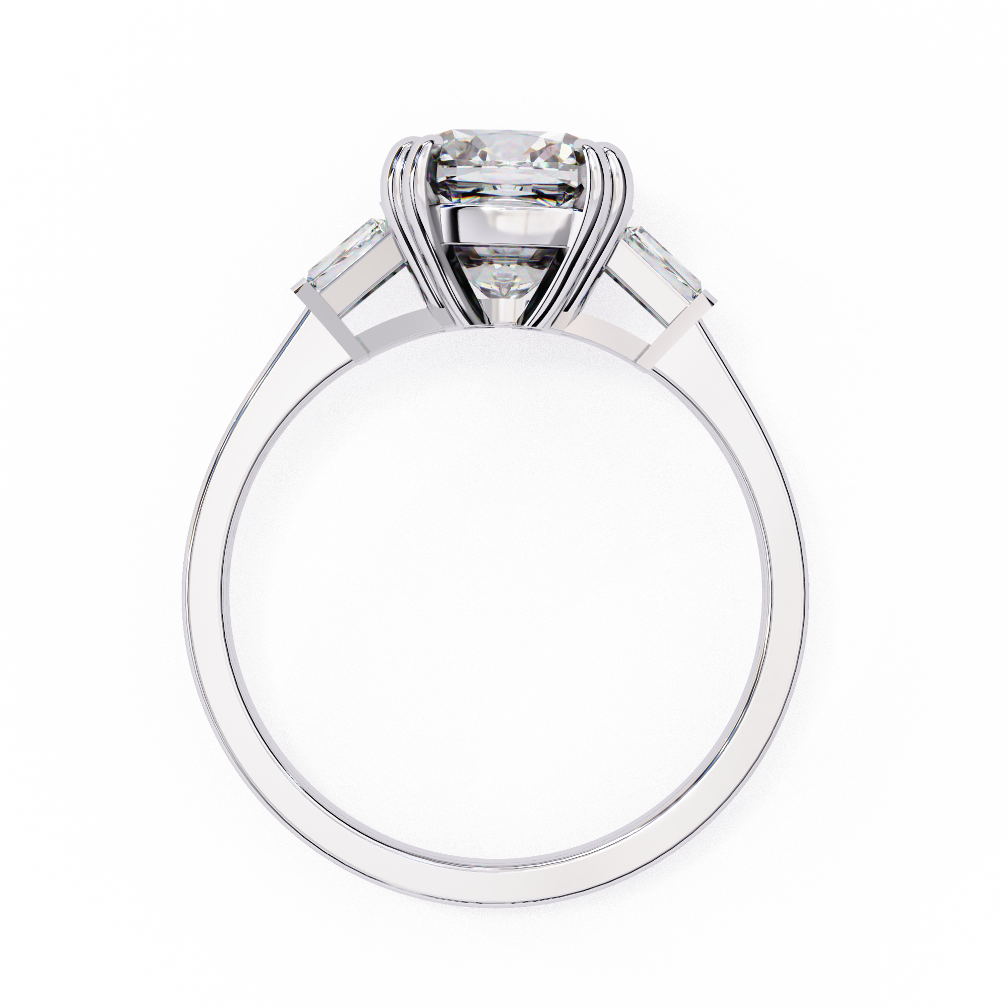 Round Cut Lab Grown Diamond  Ring with Tapered Baguette13