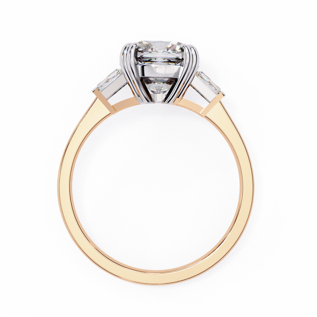 Round Cut Lab Grown Diamond  Ring with Tapered Baguette8