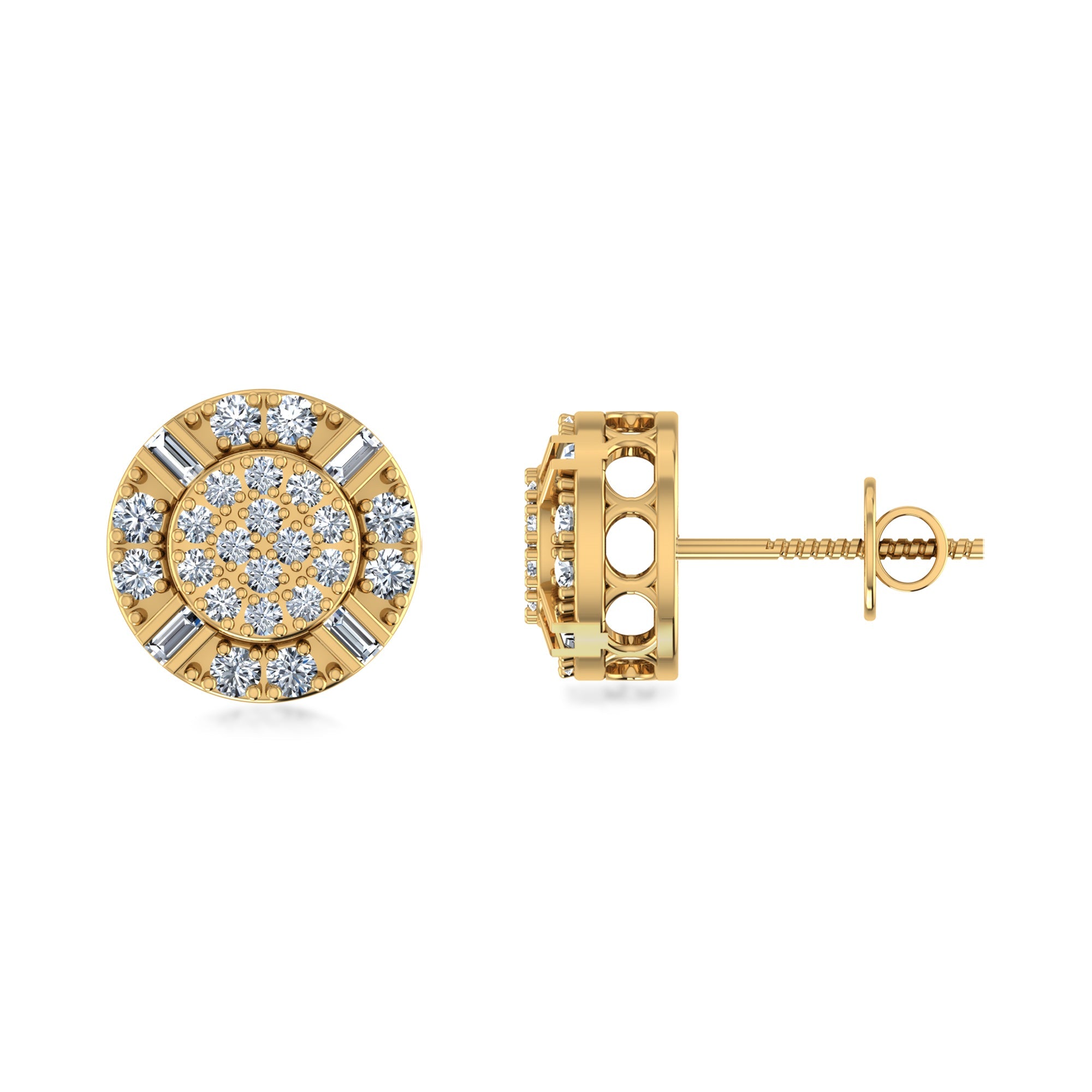 Round Halo Lab Grown Diamond Earrings Baguette & Round Cut