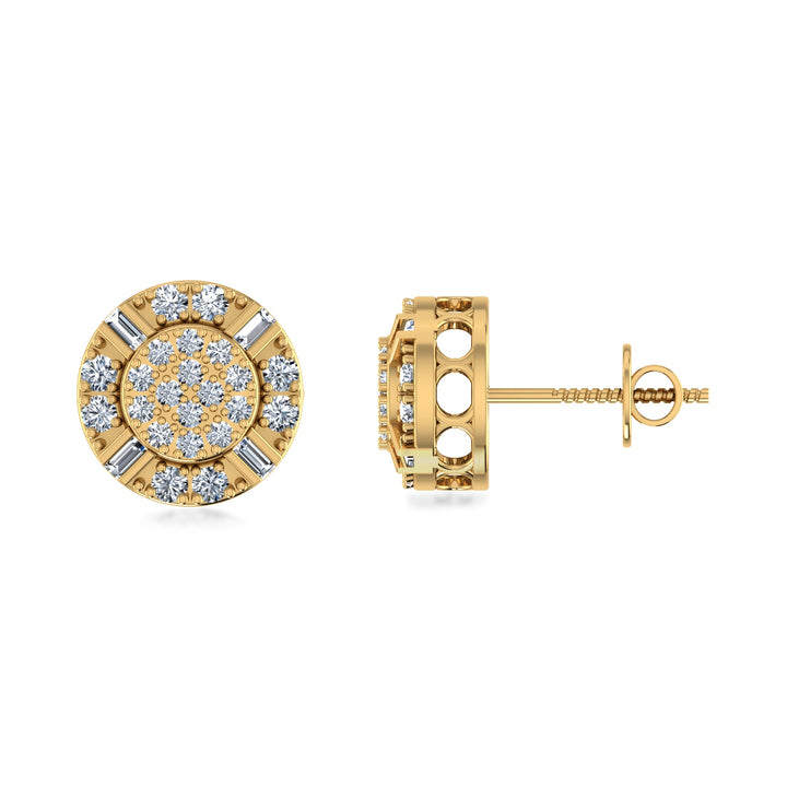 Round Halo Lab Grown Diamond Earrings Baguette & Round Cut