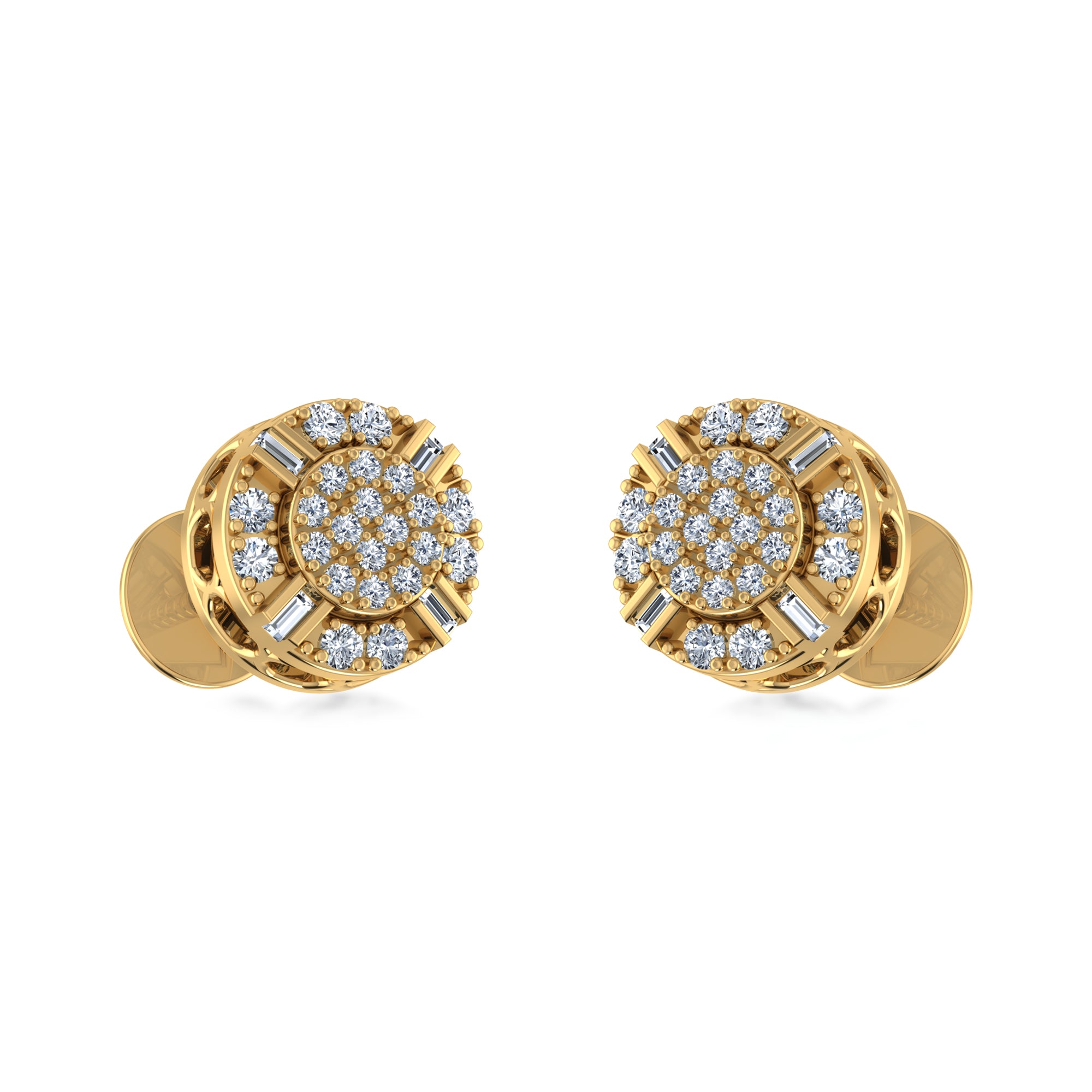 Round Halo Lab Grown Diamond Earrings Baguette & Round Cut 2
