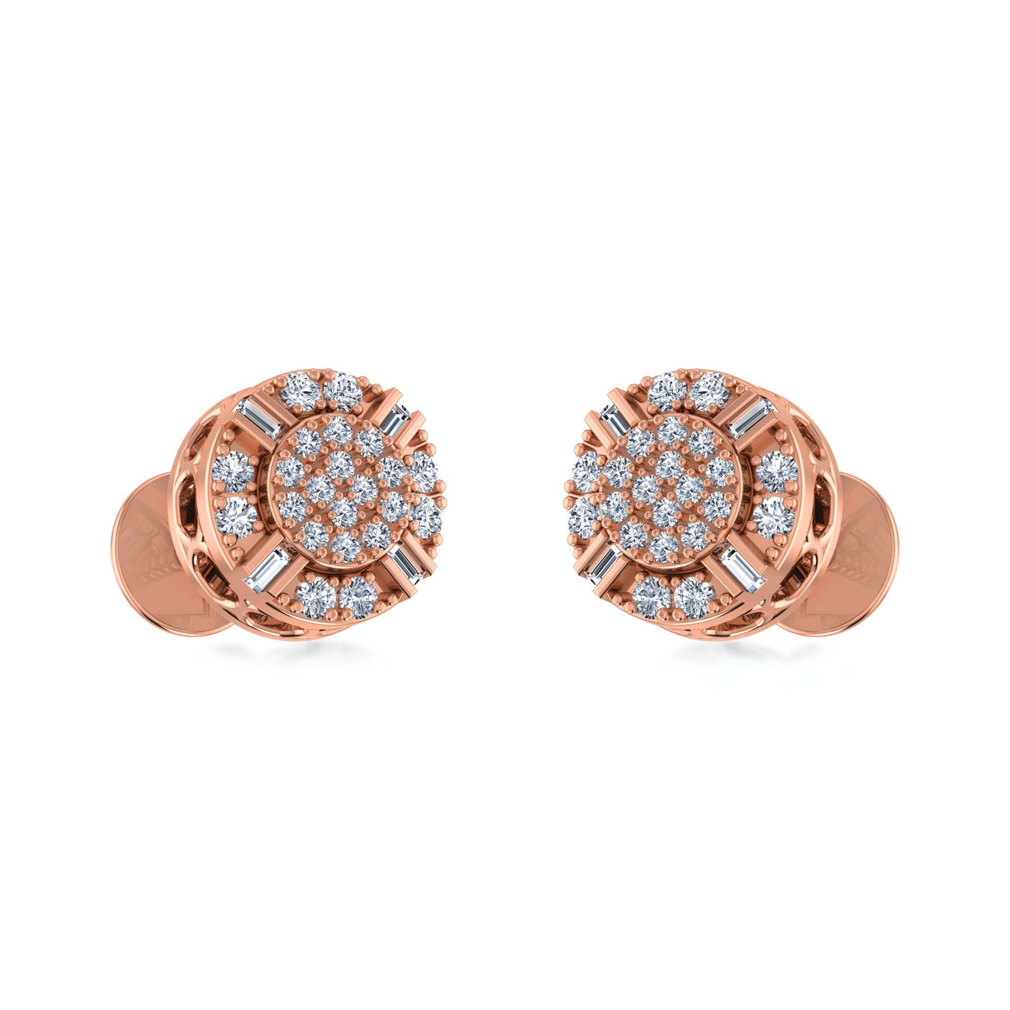Round Halo Lab Grown Diamond Earrings Baguette & Round Cut 4