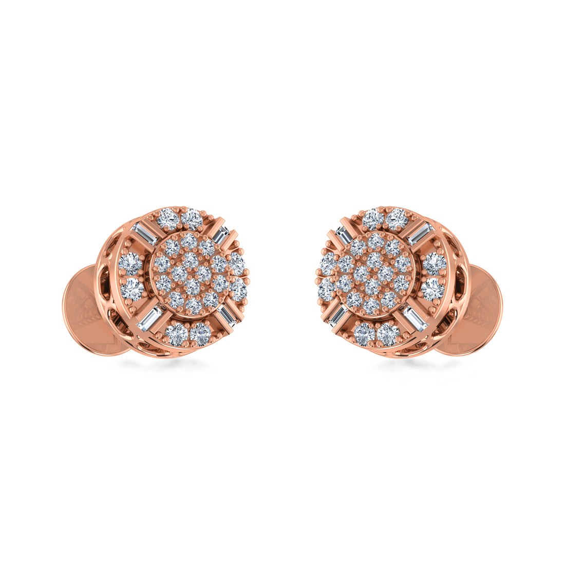 Round Halo Lab Grown Diamond Earrings Baguette & Round Cut 4