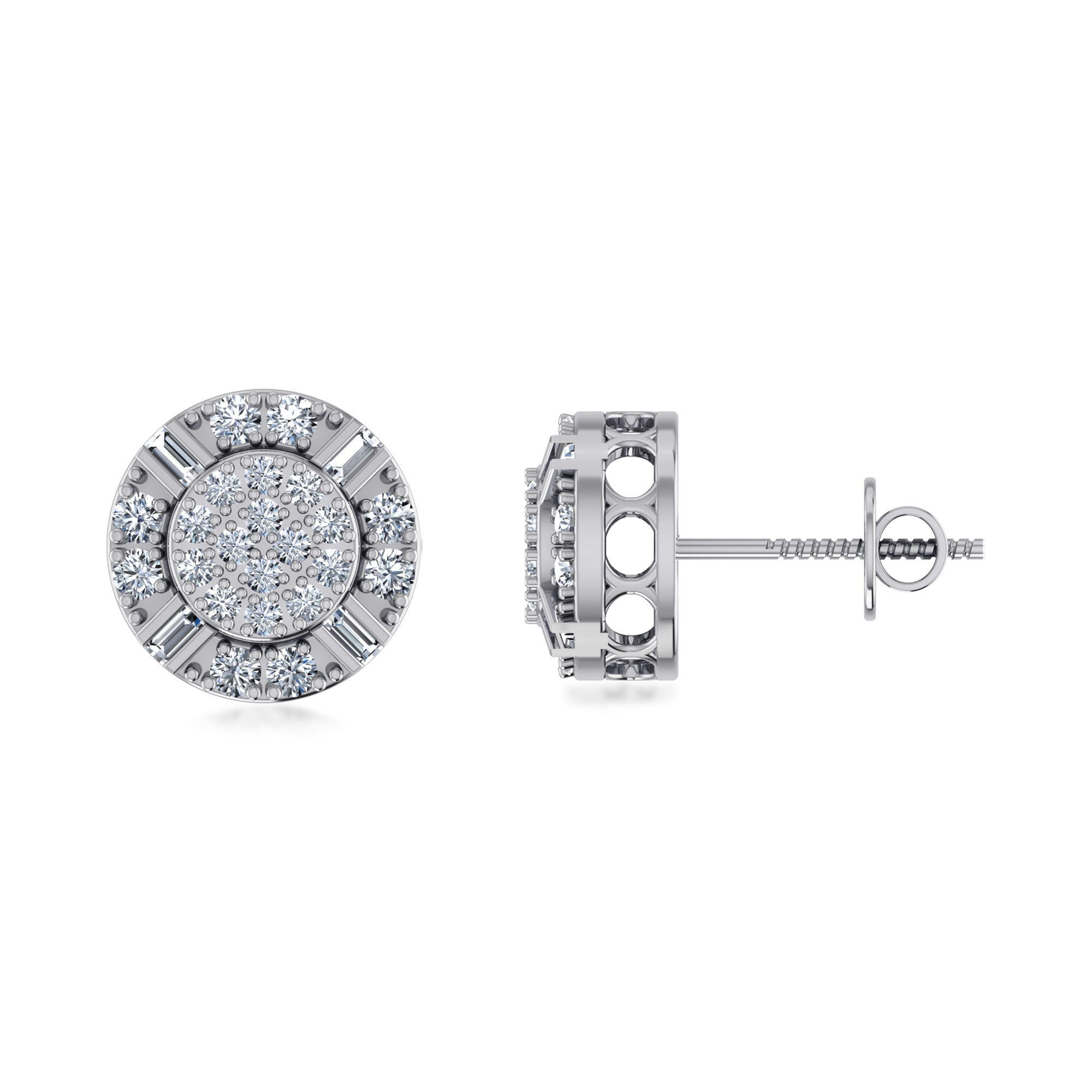 Round Halo Lab Grown Diamond Earrings Baguette & Round Cut 5