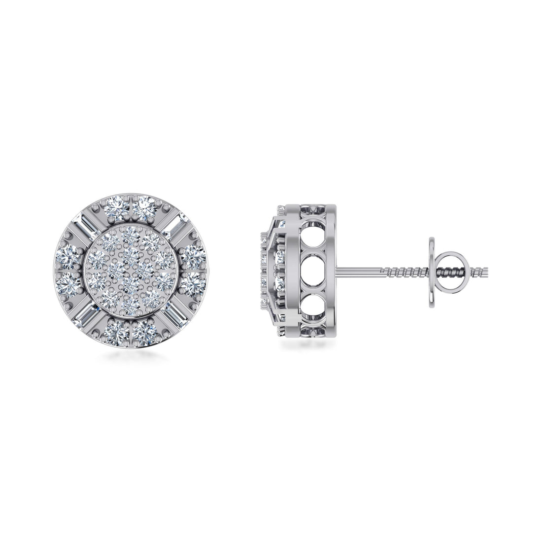 Round Halo Lab Grown Diamond Earrings Baguette & Round Cut 5