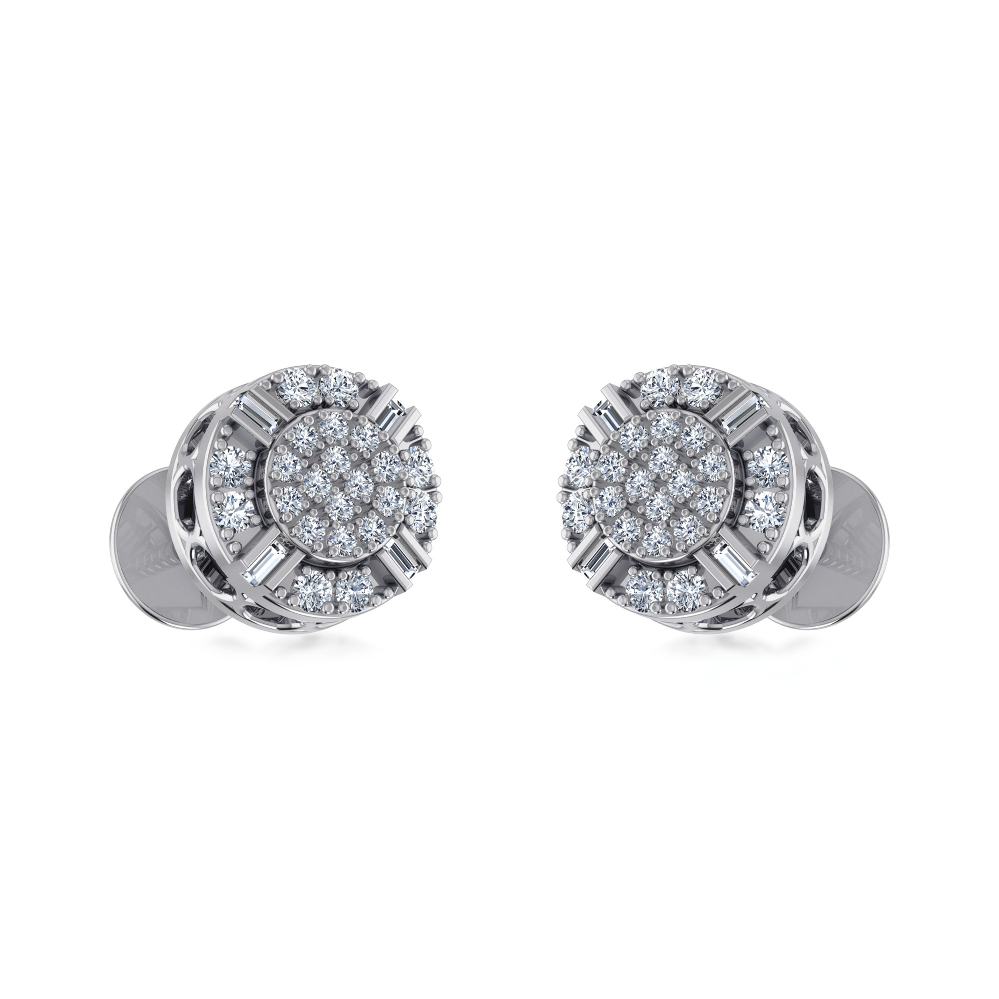 Round Halo Lab Grown Diamond Earrings Baguette & Round Cut 6