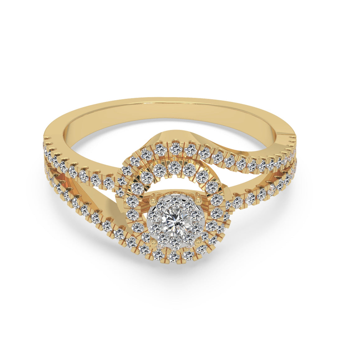 Round Lab-Grown Diamond Double Row Spiral Halo Engagement Band