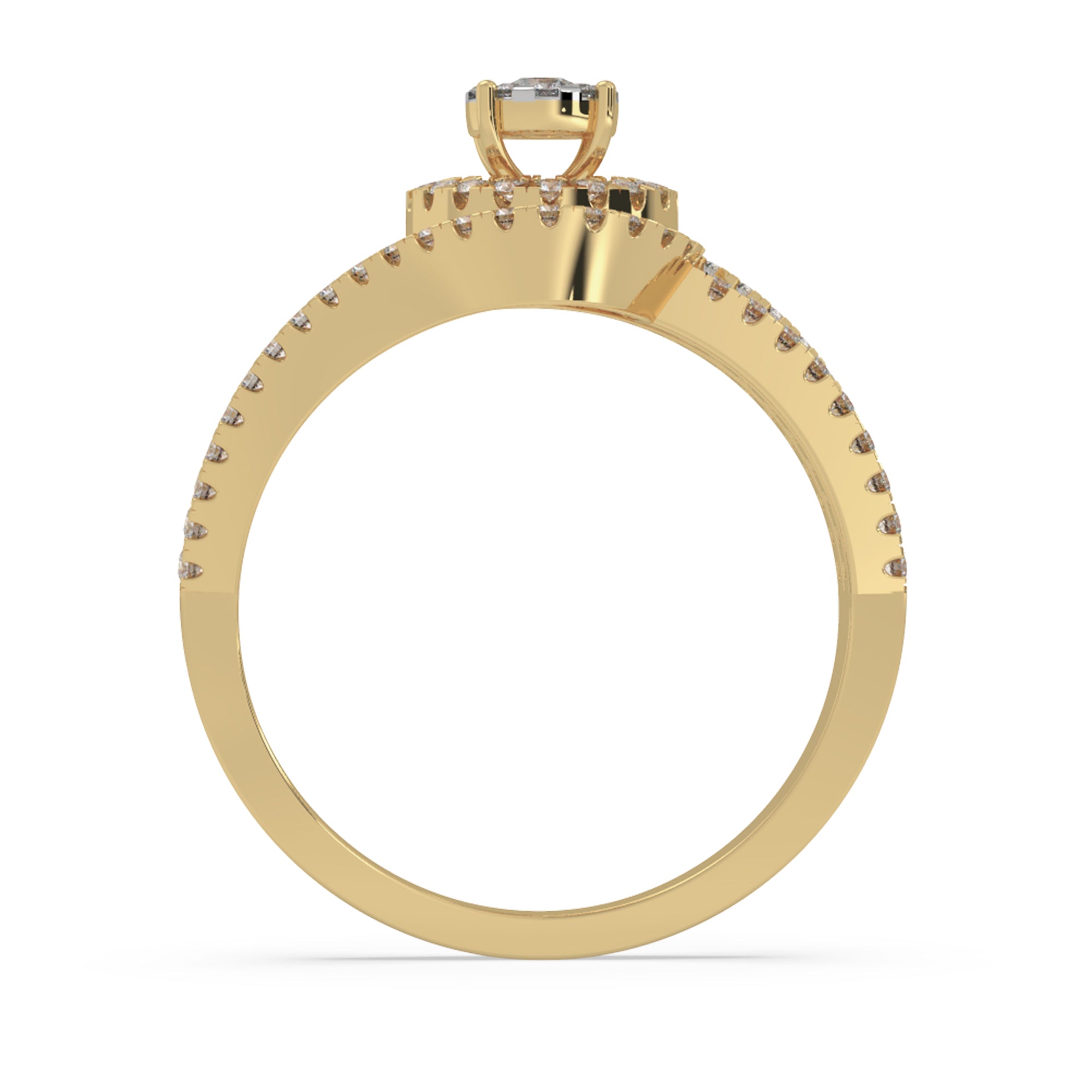 Round Lab-Grown Diamond Double Row Spiral Halo Engagement Band