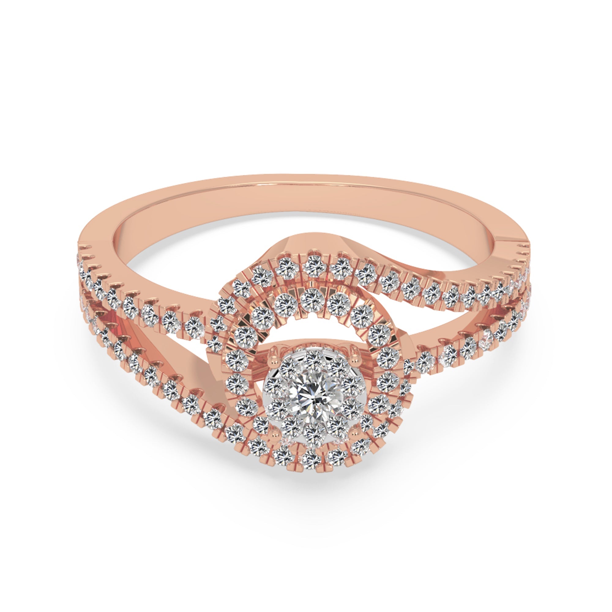 Round Lab-Grown Diamond Double Row Spiral Halo Engagement Band