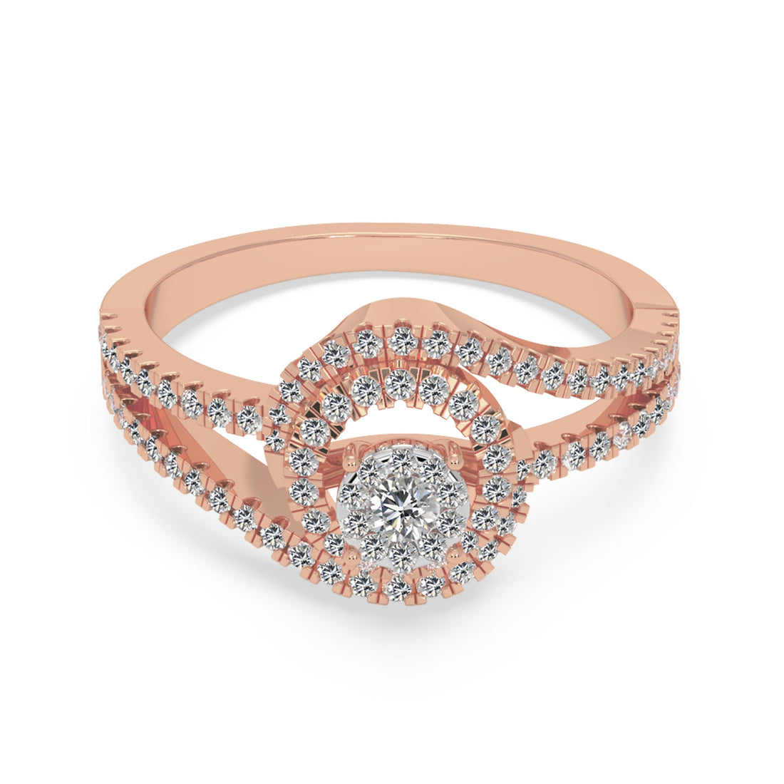 Round Lab-Grown Diamond Double Row Spiral Halo Engagement Band