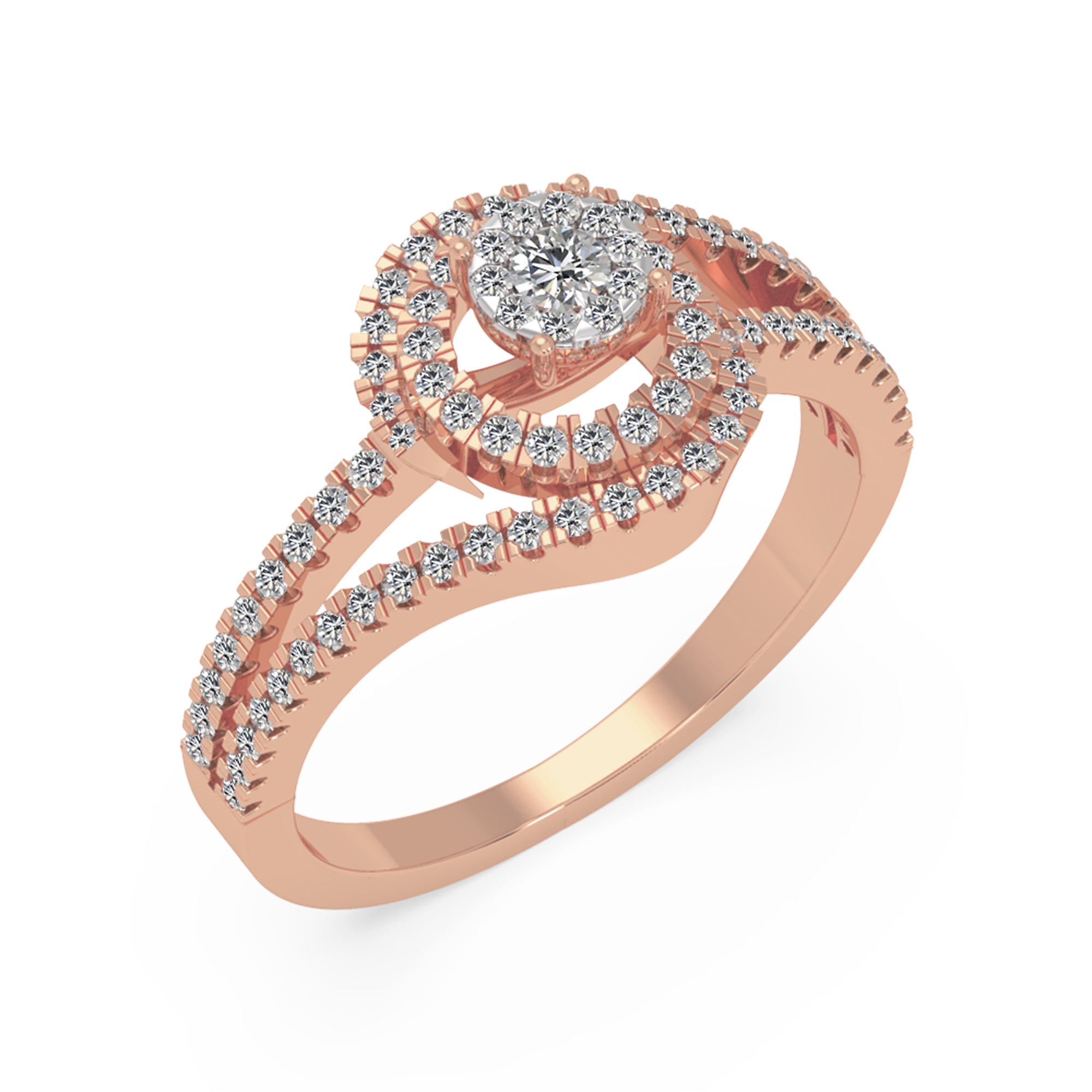 Round Lab-Grown Diamond Double Row Spiral Halo Engagement Band