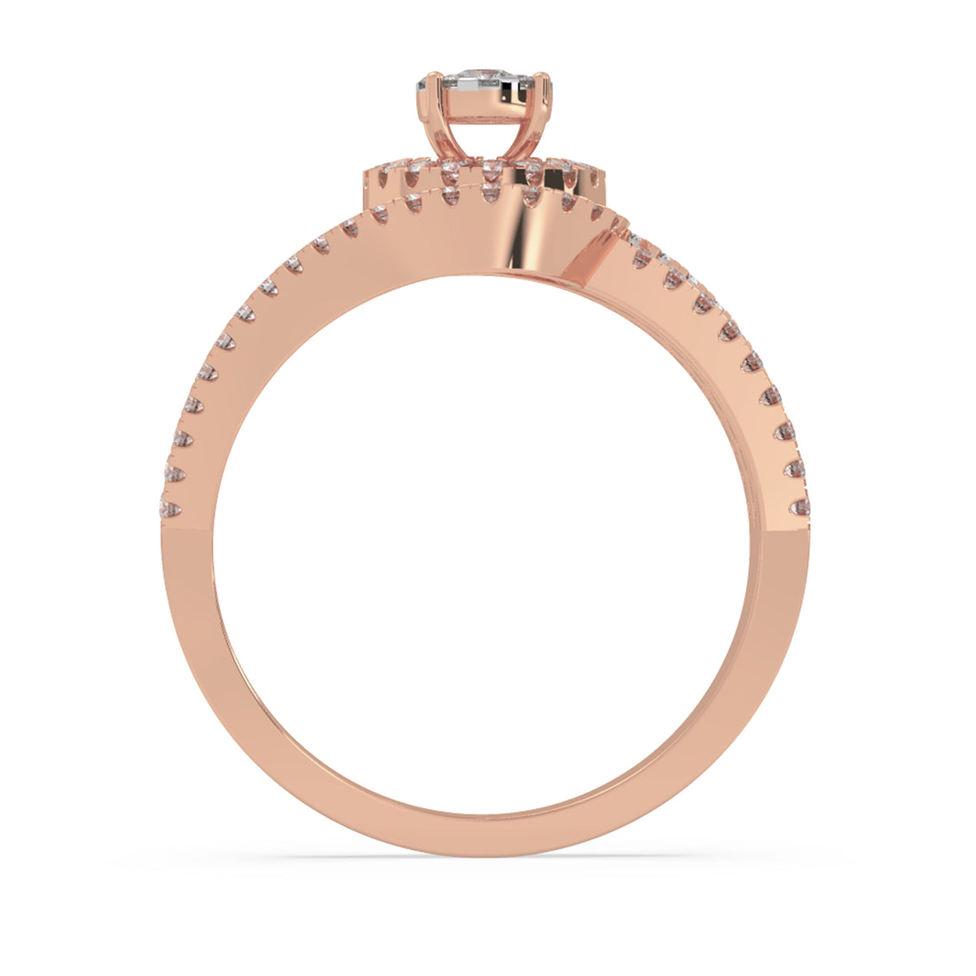 Round Lab-Grown Diamond Double Row Spiral Halo Engagement Band