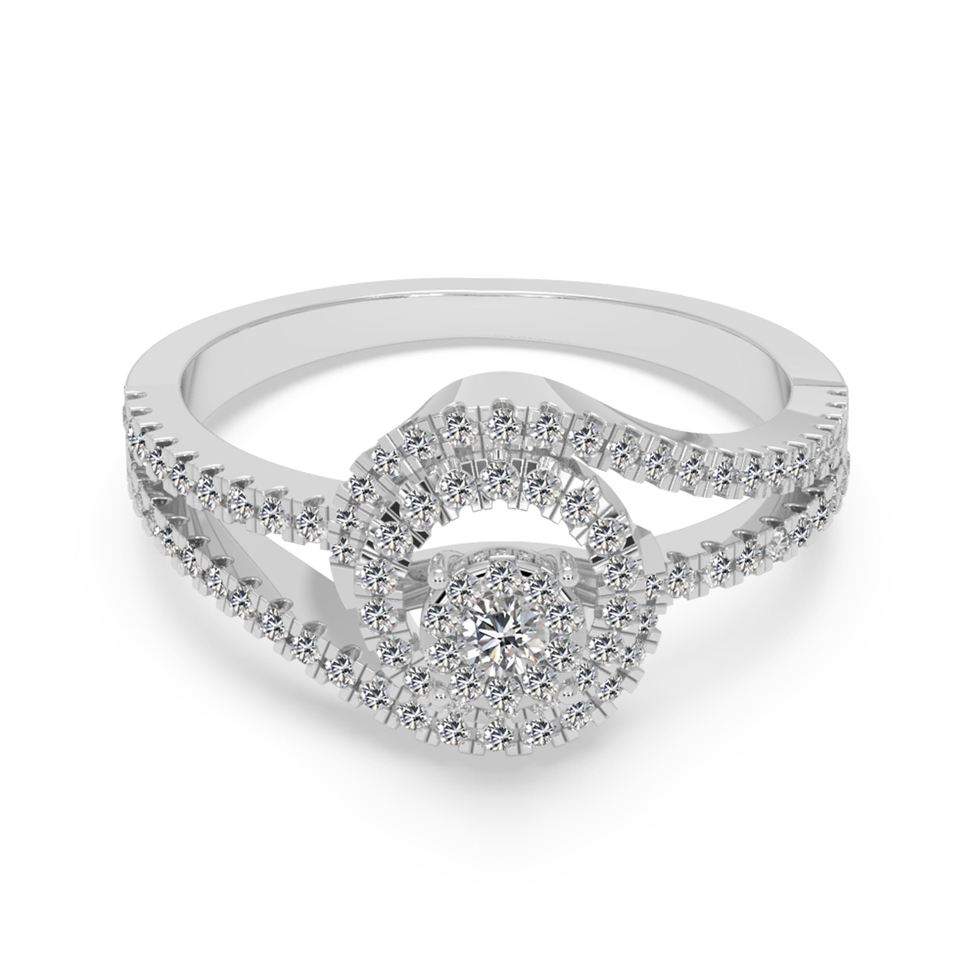 Round Lab-Grown Diamond Double Row Spiral Halo Engagement Band