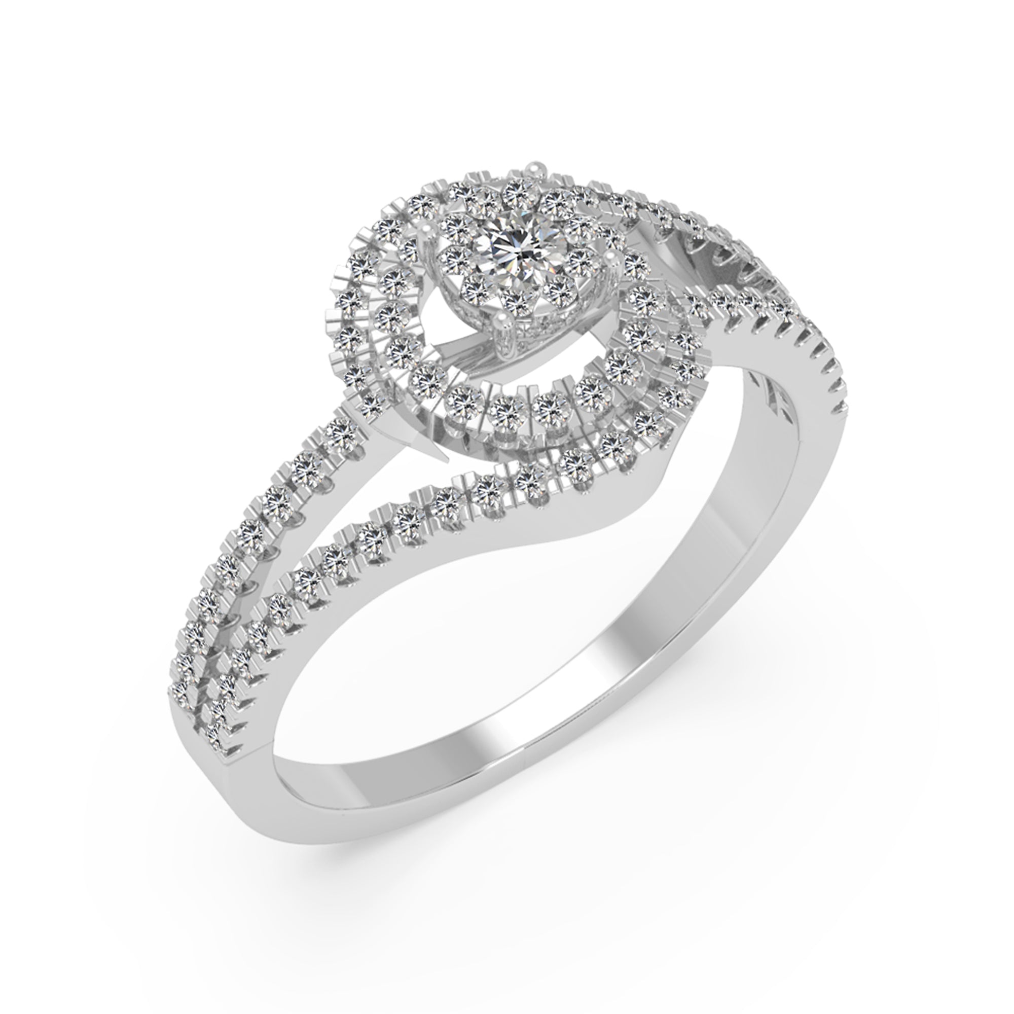 Round Lab-Grown Diamond Double Row Spiral Halo Engagement Band