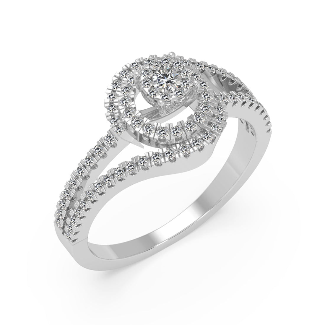 Round Lab-Grown Diamond Double Row Spiral Halo Engagement Band