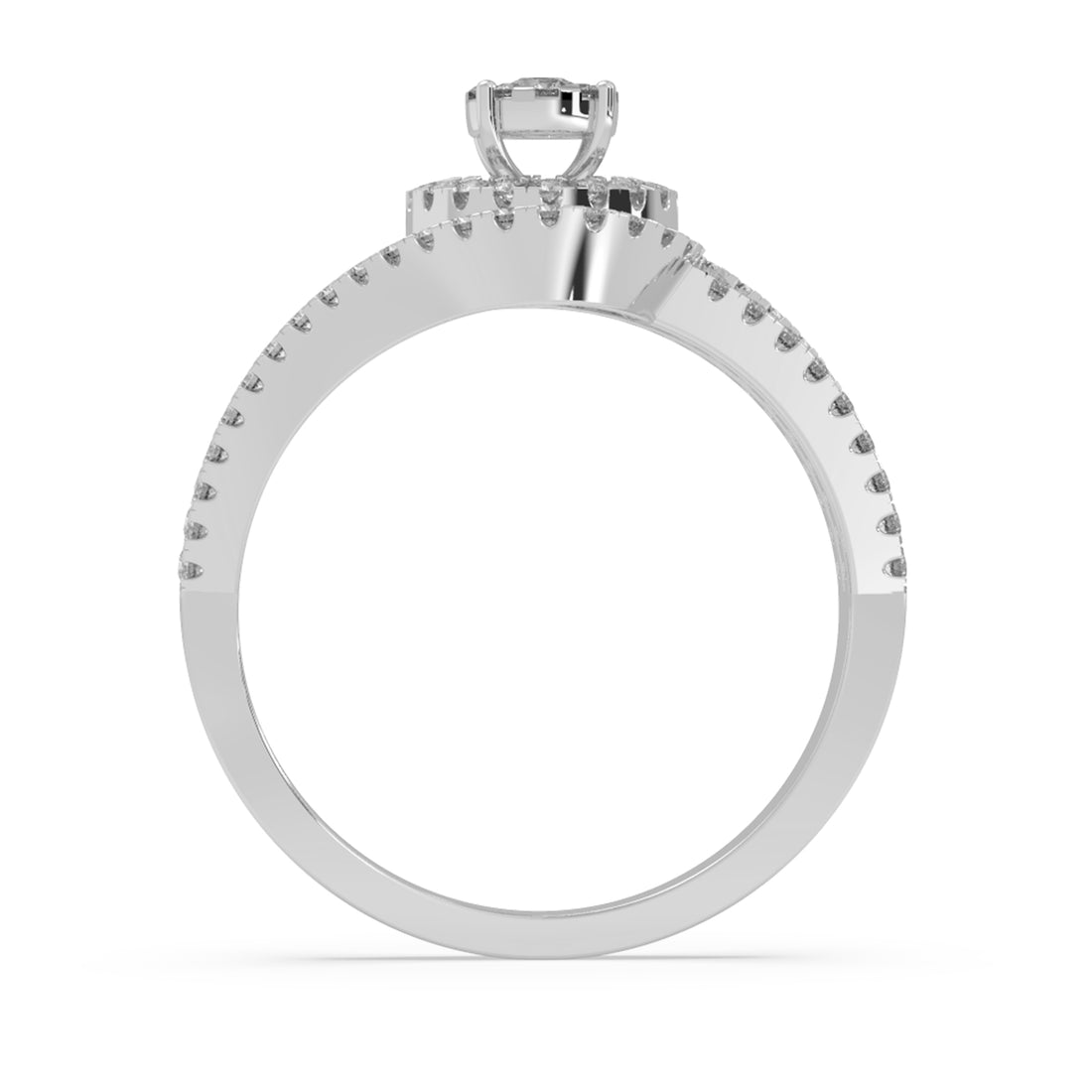 Round Lab-Grown Diamond Double Row Spiral Halo Engagement Band