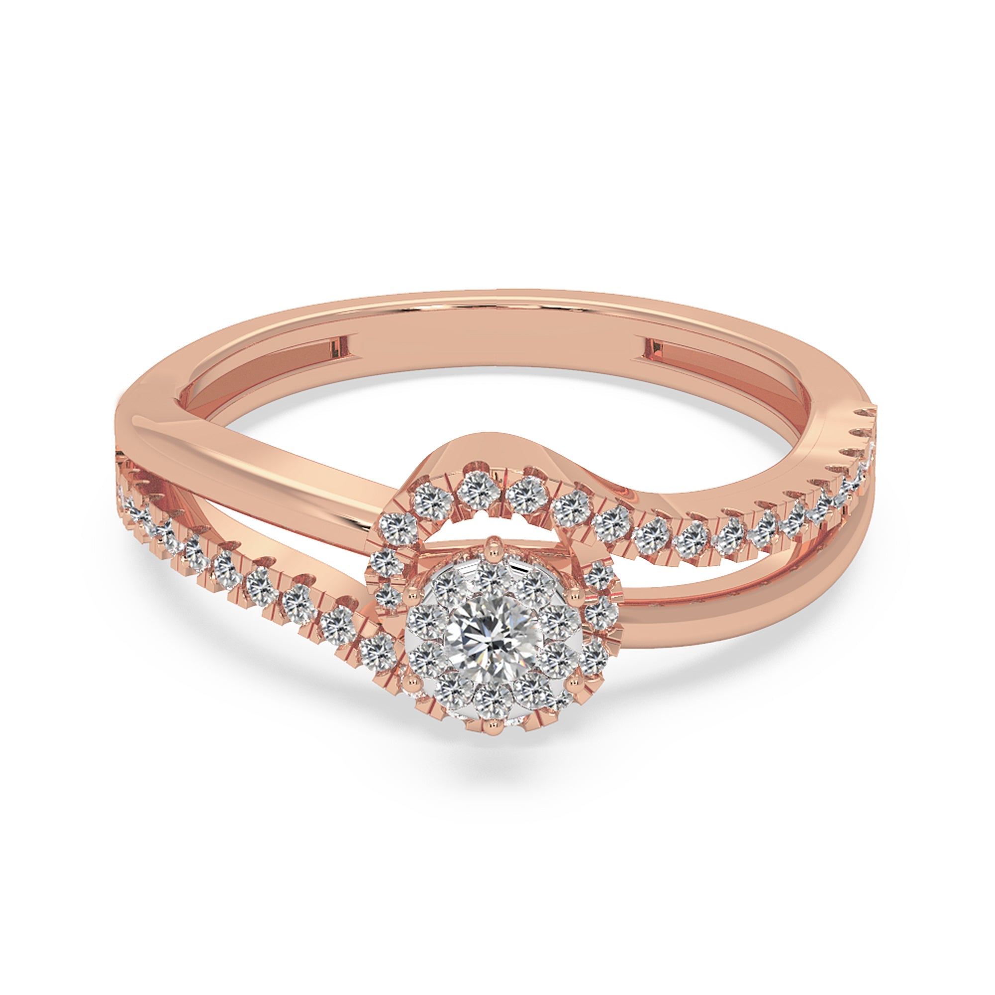 Round Lab-Grown Diamond Swirl Halo Engagement Ring