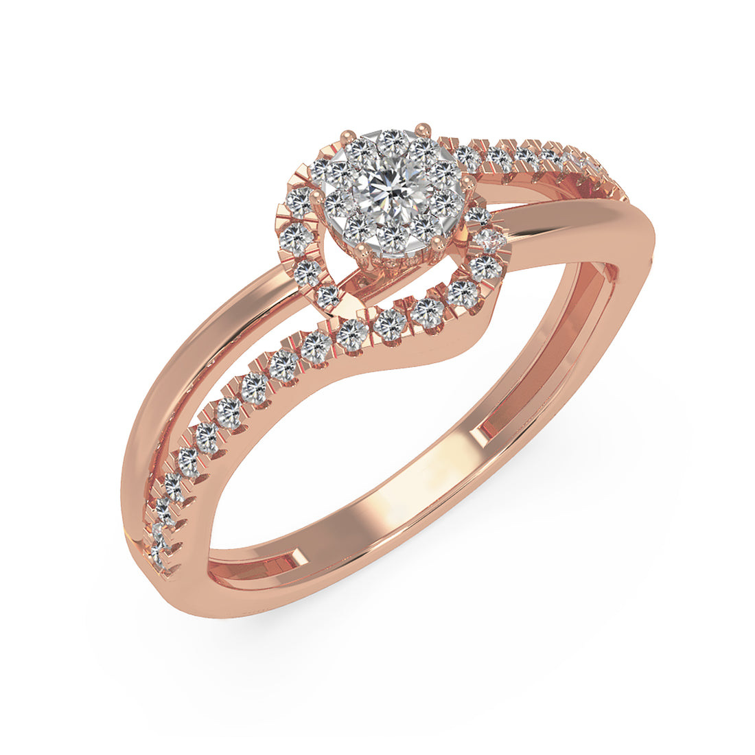 Round Lab-Grown Diamond Swirl Halo Engagement Ring