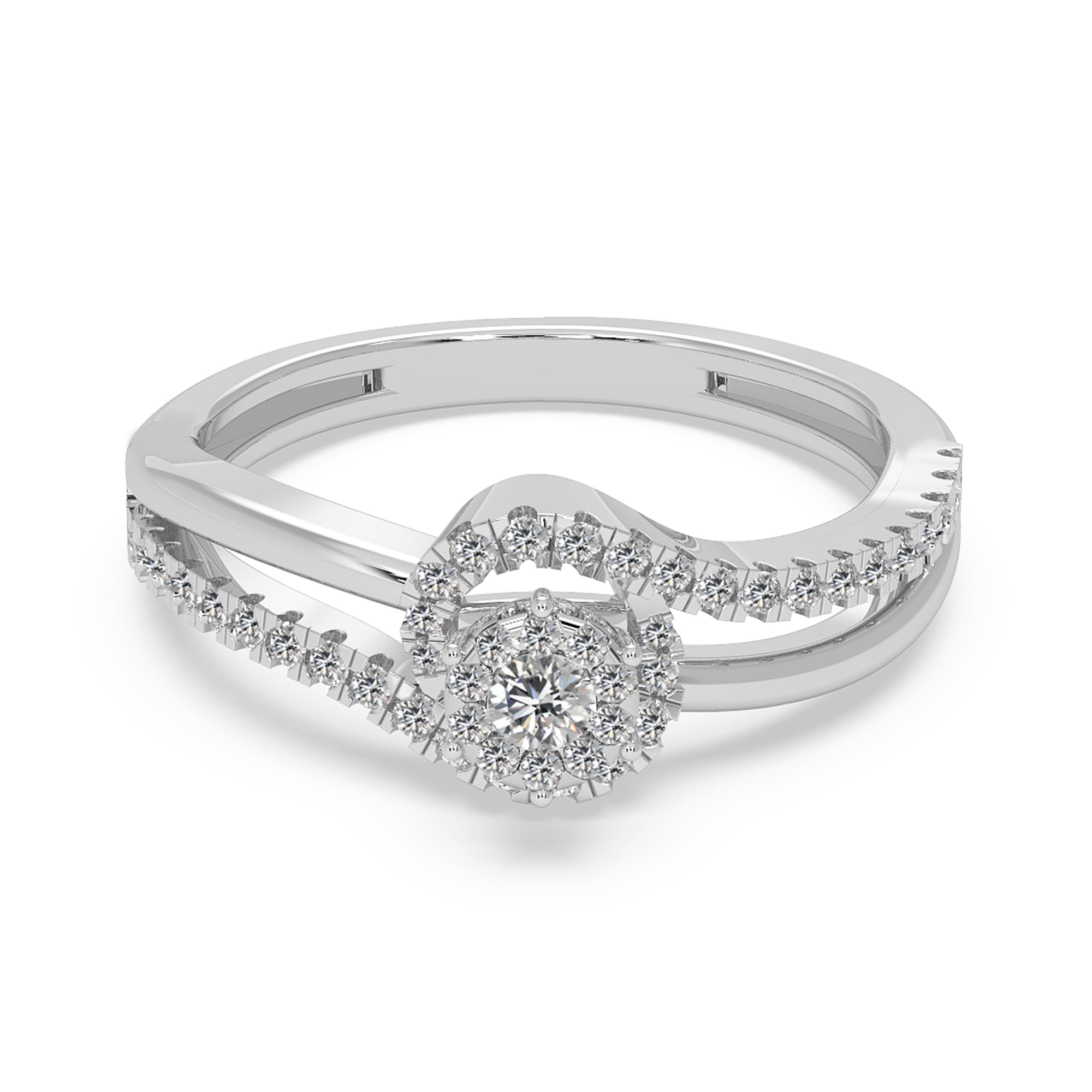 Round Lab-Grown Diamond Swirl Halo Engagement Ring