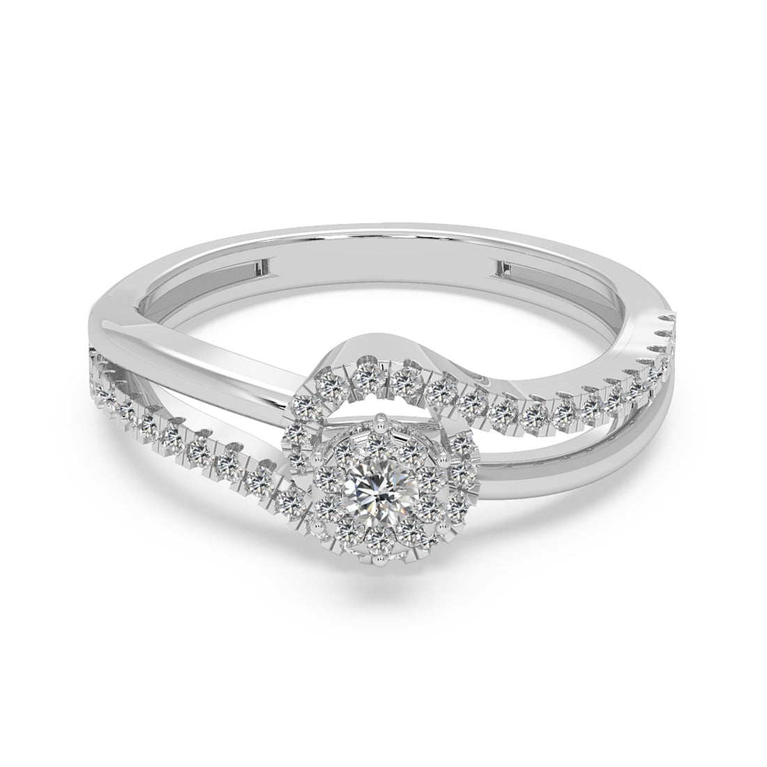 Round Lab-Grown Diamond Swirl Halo Engagement Ring