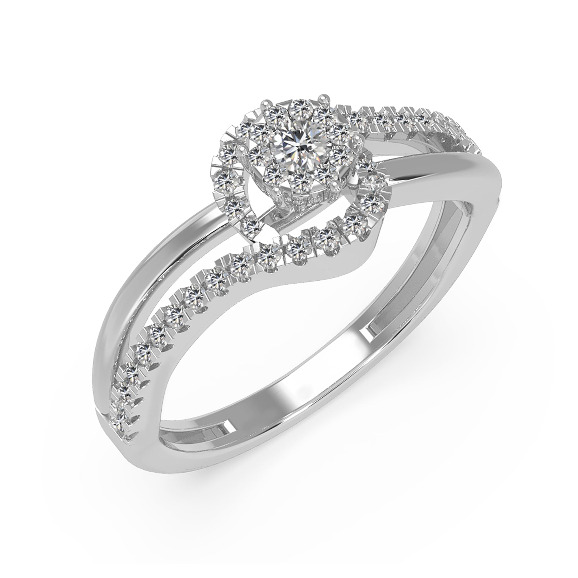Round Lab-Grown Diamond Swirl Halo Engagement Ring
