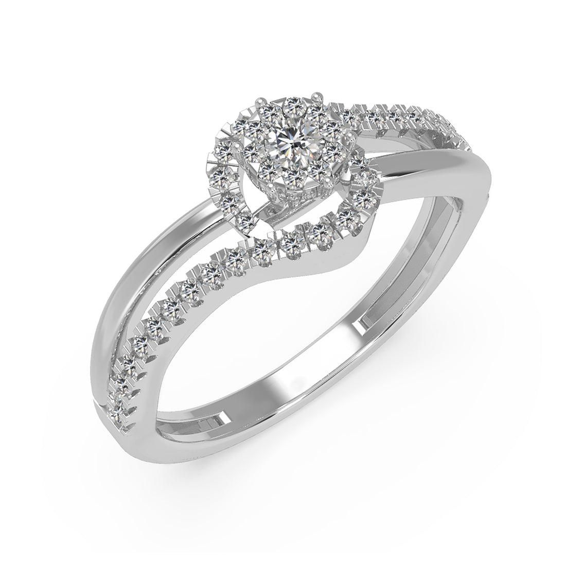 Round Lab-Grown Diamond Swirl Halo Engagement Ring