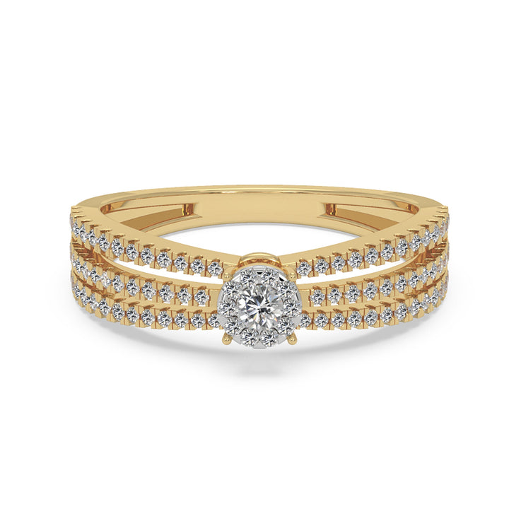 Round Lab Diamond Triple Band Ring - Parallel Pavé Halo Cluster Statement Piece