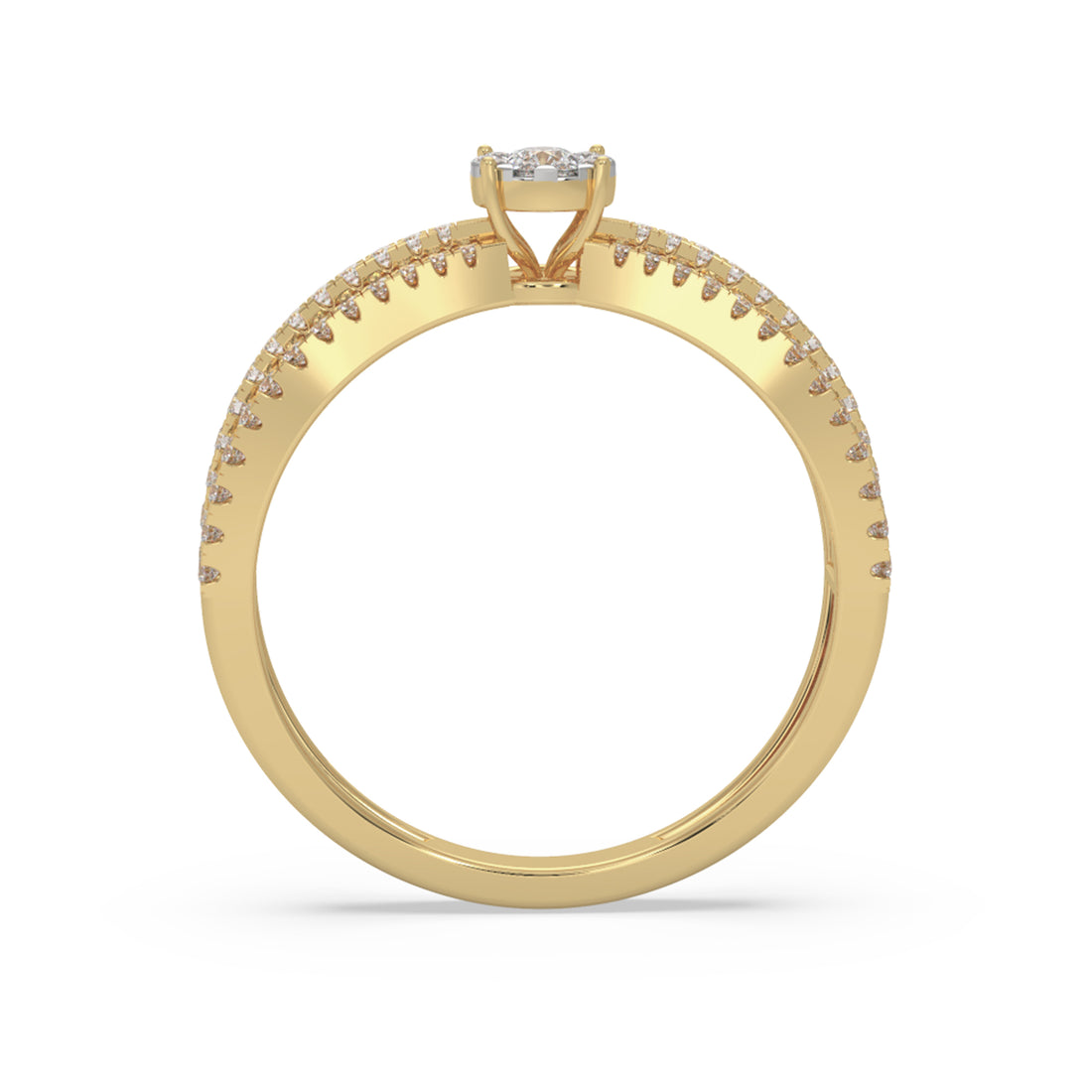 Round Lab Diamond Triple Band Ring - Parallel Pavé Halo Cluster Statement Piece