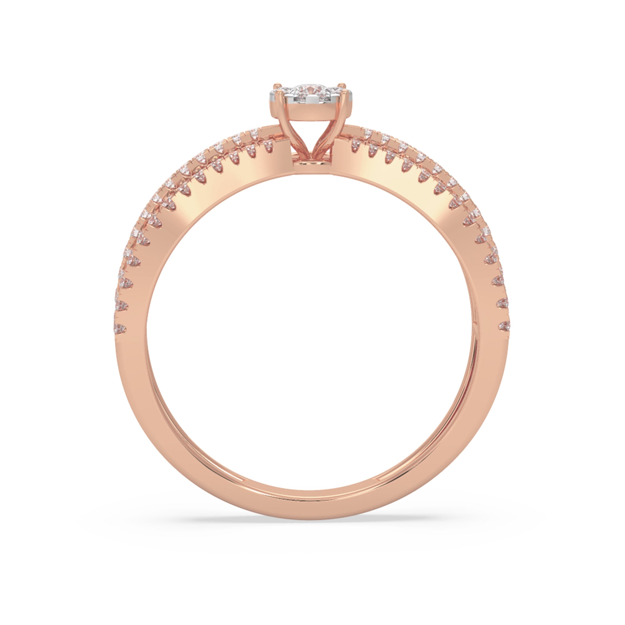 Round Lab Diamond Triple Band Ring - Parallel Pavé Halo Cluster Statement Piece
