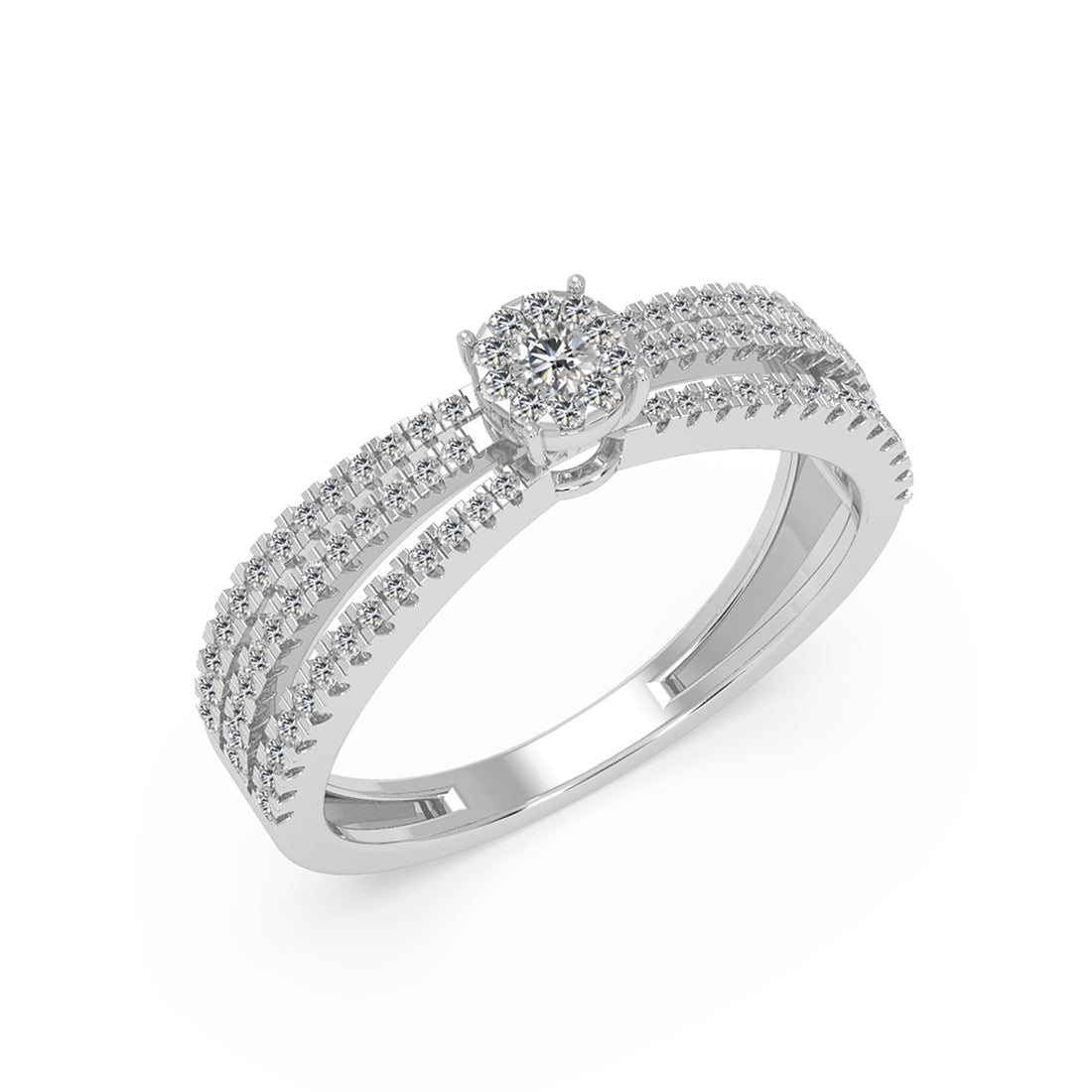 Round Lab Diamond Triple Band Ring - Parallel Pavé Halo Cluster Statement Piece