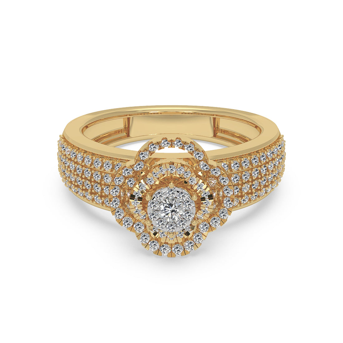 Round Lab Grown Diamond Double Halo Ring With Multi-Row Pave Band