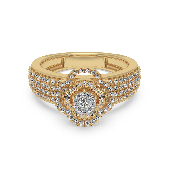 Round Lab Grown Diamond Double Halo Ring With Multi-Row Pave Band