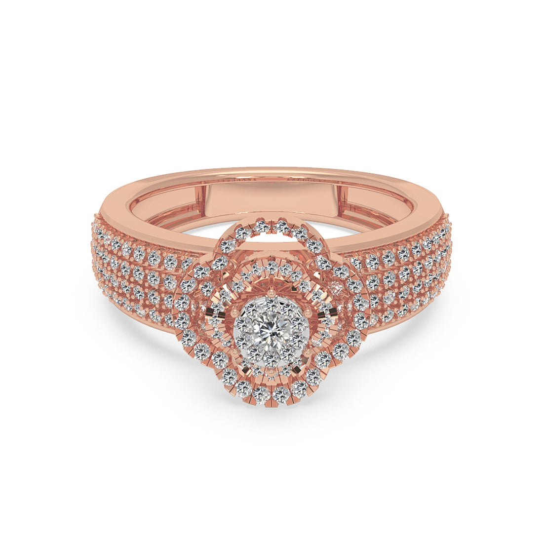 Round Lab Grown Diamond Double Halo Ring With Multi-Row Pave Band