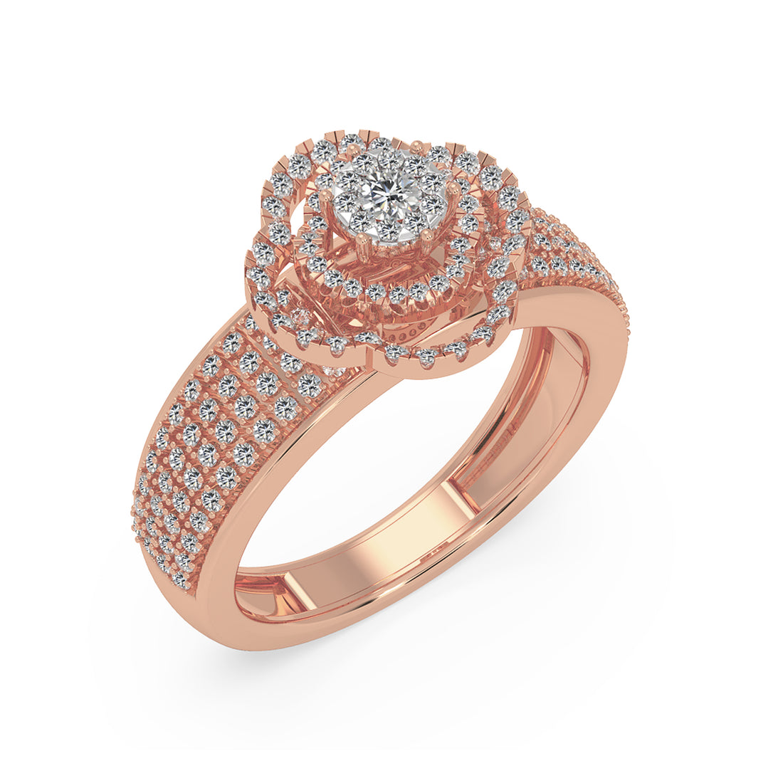 Round Lab Grown Diamond Double Halo Ring With Multi-Row Pave Band