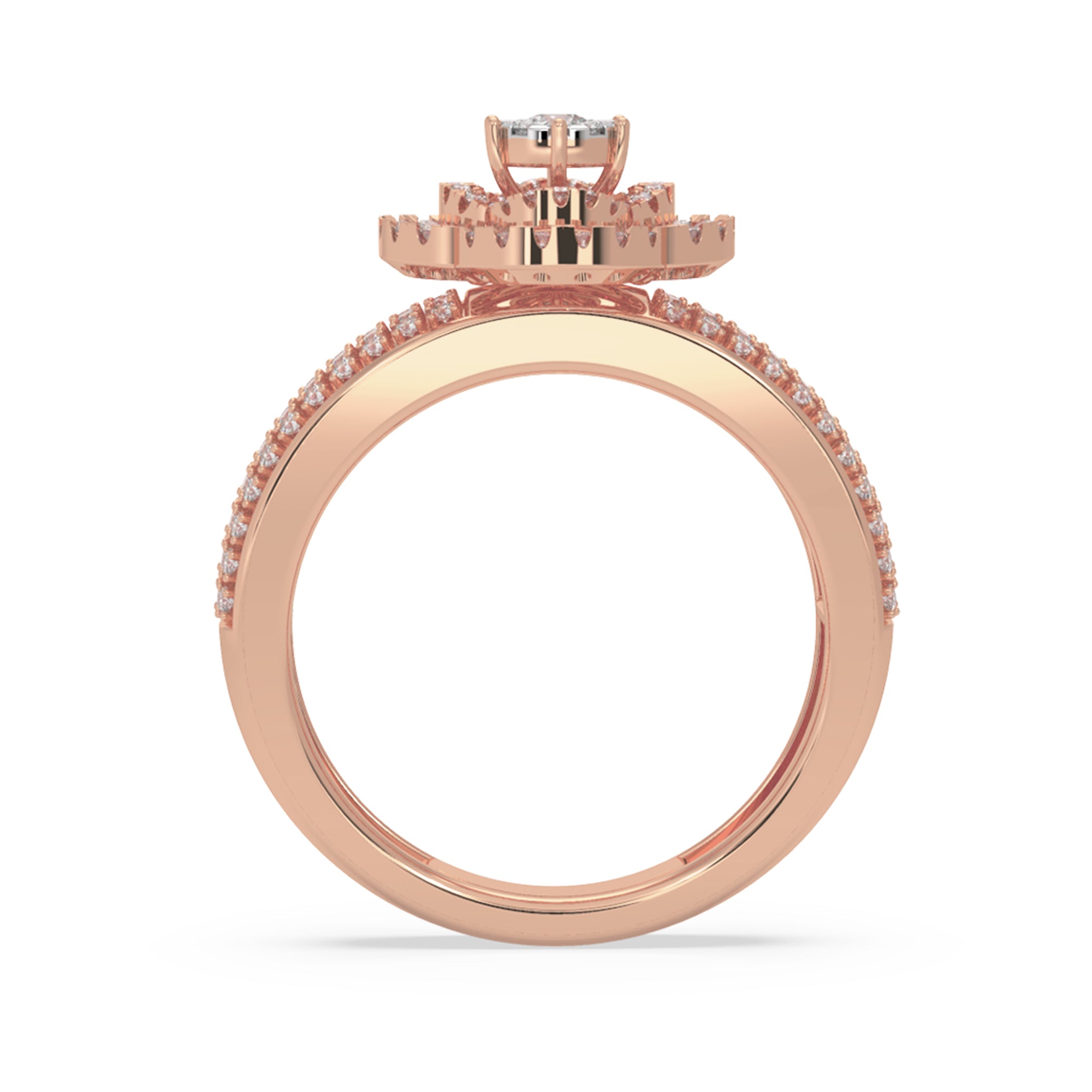 Round Lab Grown Diamond Double Halo Ring With Multi-Row Pave Band