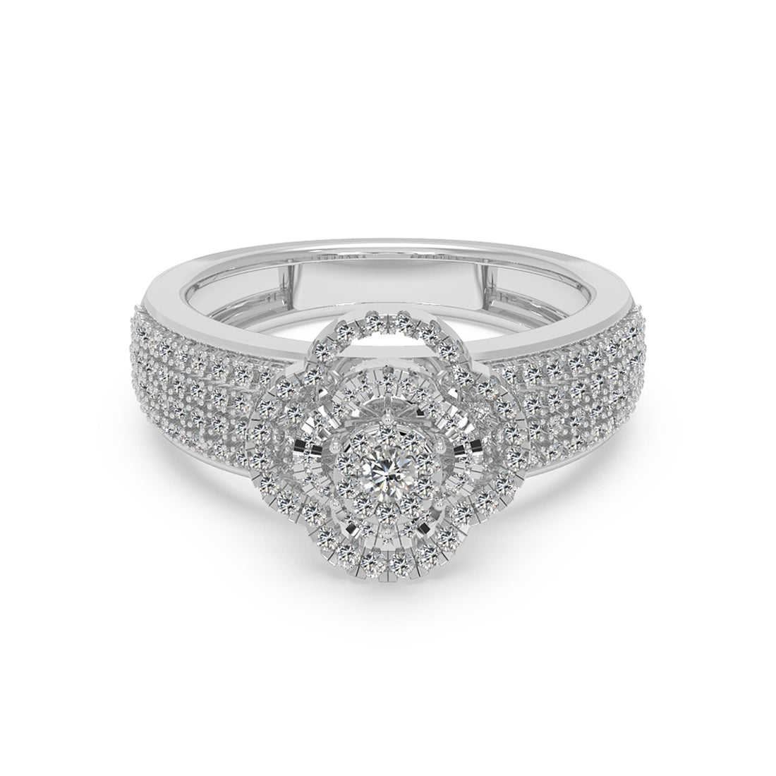 Round Lab Grown Diamond Double Halo Ring With Multi-Row Pave Band