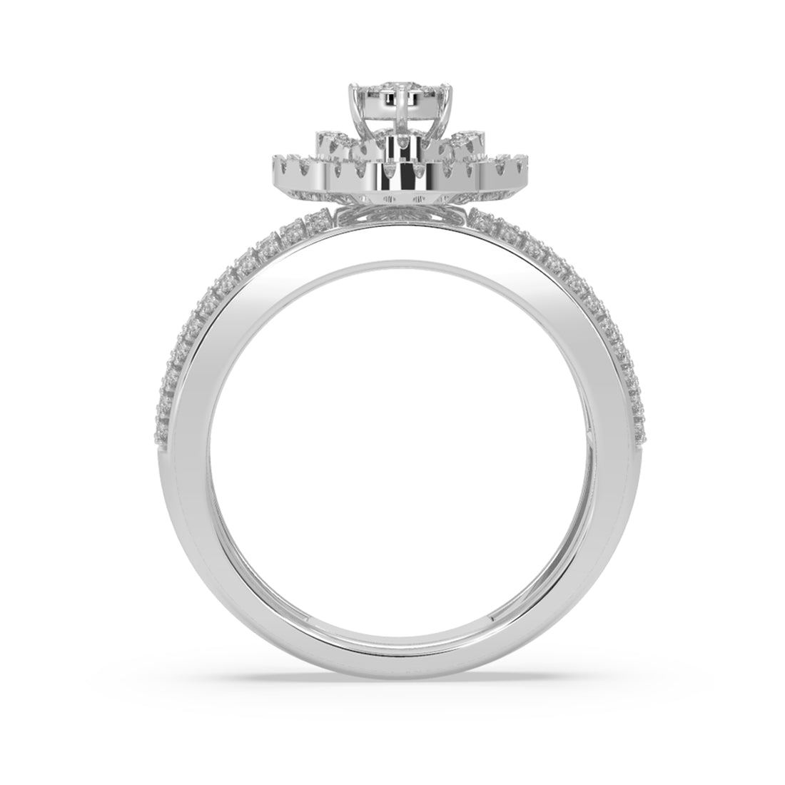 Round Lab Grown Diamond Double Halo Ring With Multi-Row Pave Band