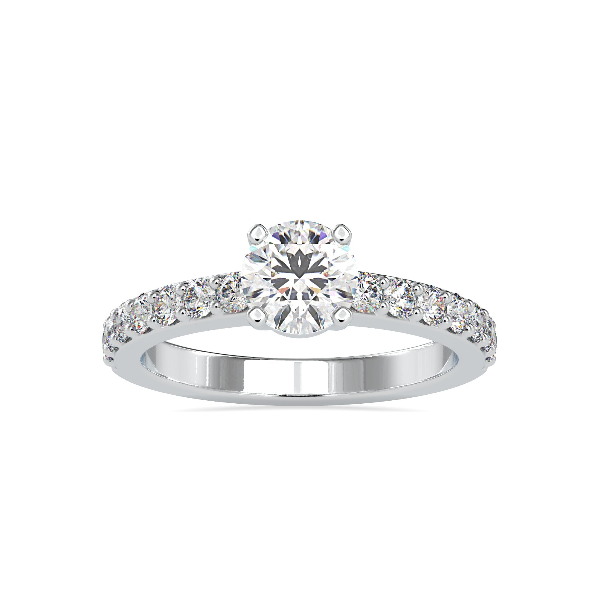 Round Lab Grown Diamond Solitaire Ring with Pavé Ring 4
